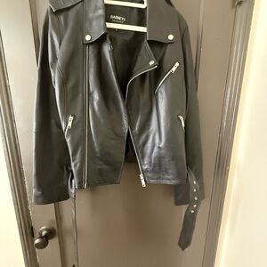 Barneys New York Sleek Black Genuine Leather Jacket